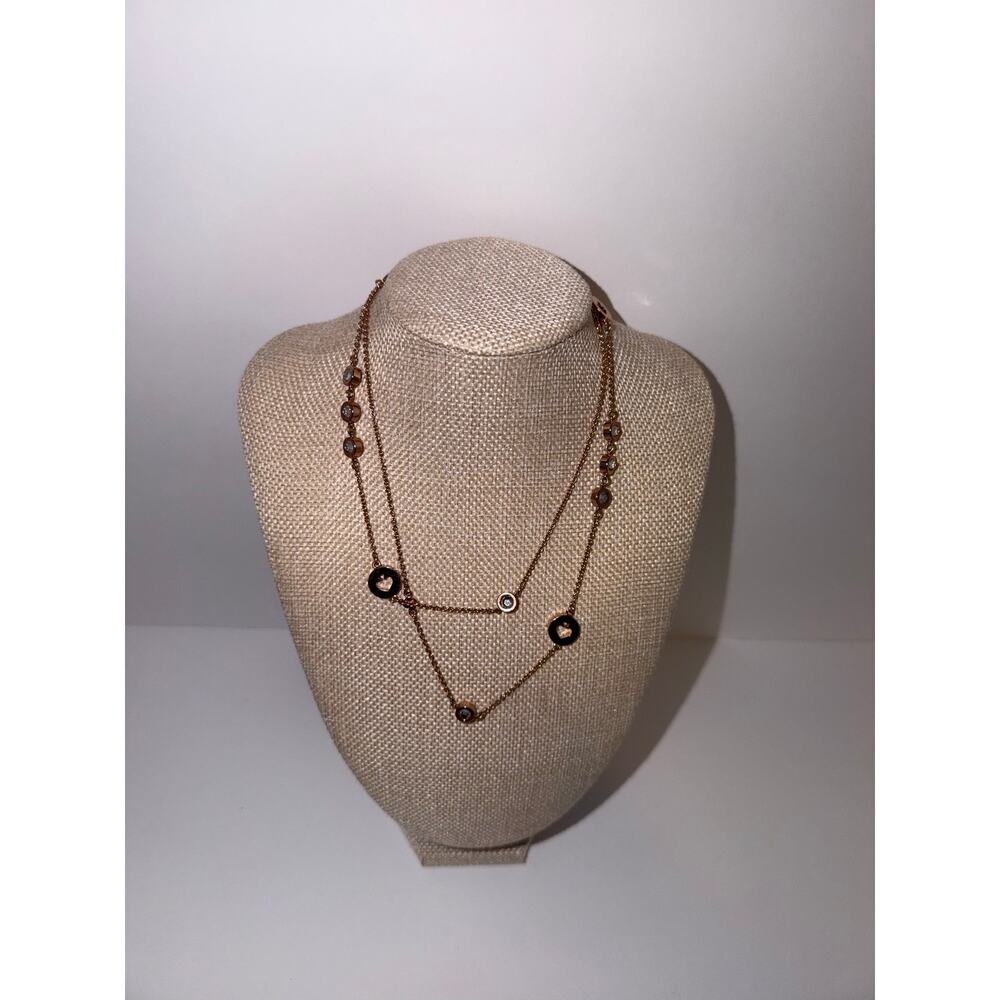 Kate Spade New York Long Station Necklace Rose Gold Crystal Spade Charm 31” GUC